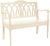 The bench takes a classic garden form and transports it indoors. finials on the sides under the arms, and a back motif...