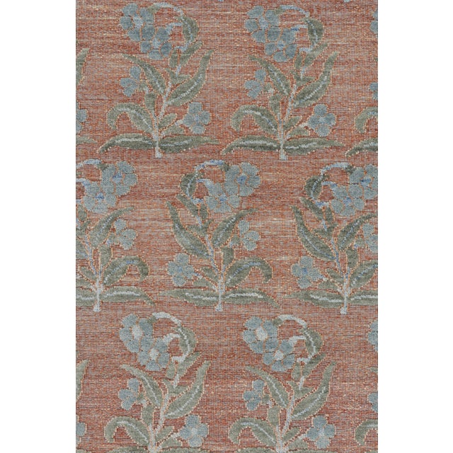 Modern Rug & Kilim’s Block Print Rug Design With Blue and Green Floral Patterns For Sale - Image 3 of 7