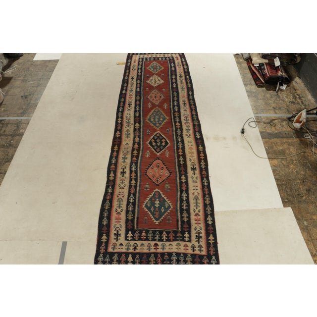 Tribal Vintage Turkish Kilim Rug in Red With Beige-Brown and Midnight Border For Sale - Image 3 of 7