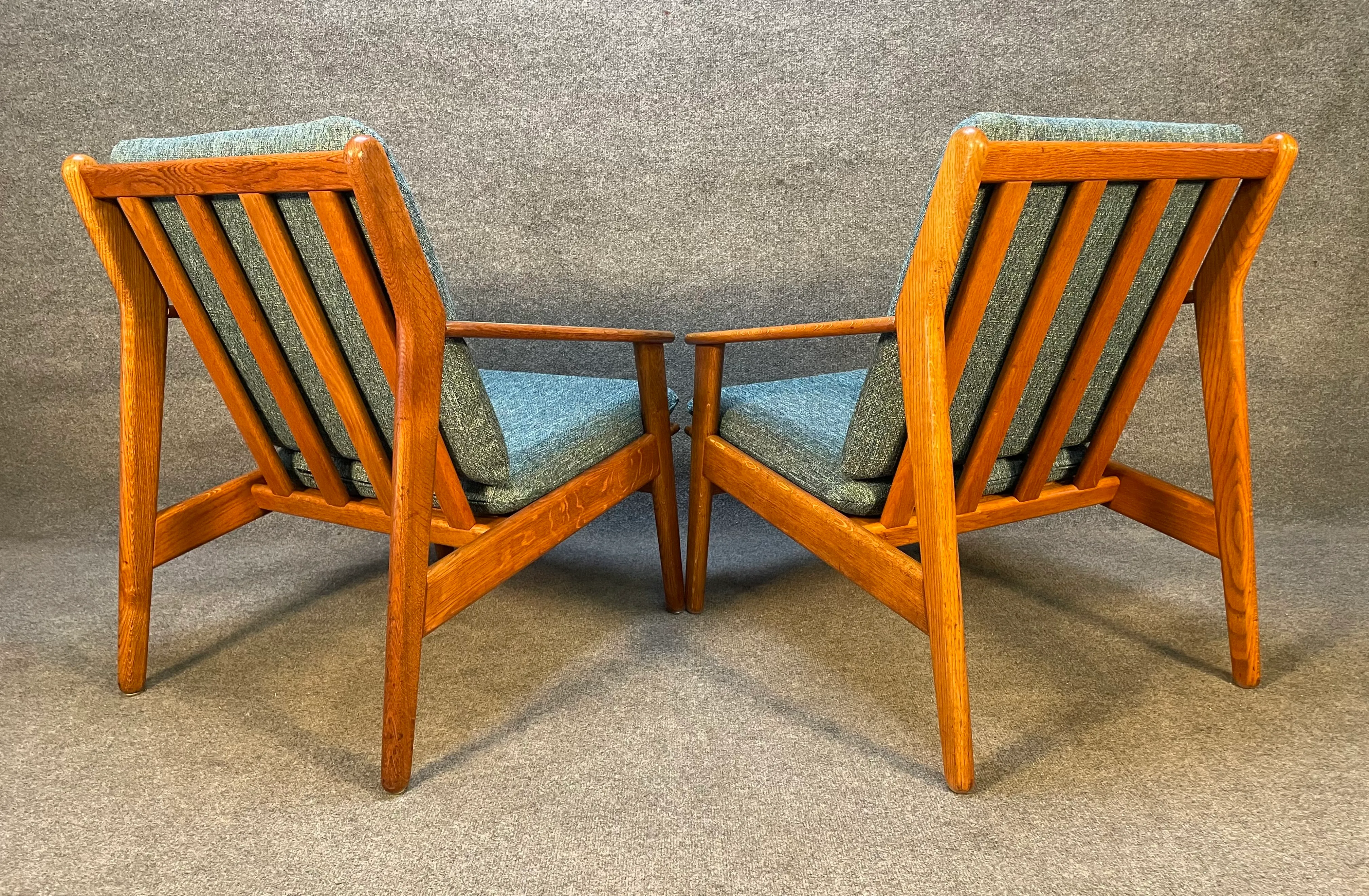 Pair of Vintage Danish Mid Century Modern Oak Lounge Chairs Model