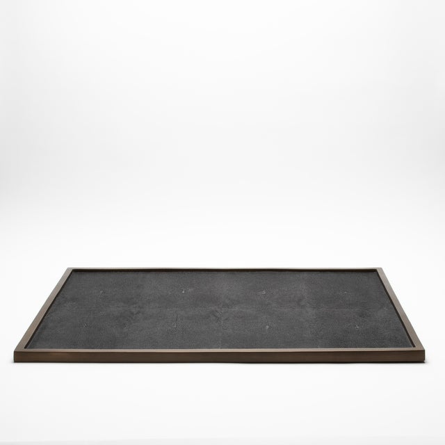 Modern Extra Large Rectangular Tray in Black Shagreen With Bronze Patina Brass by Kifu Paris For Sale - Image 3 of 8