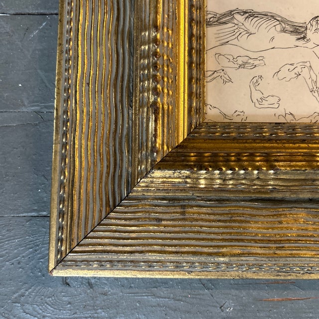 Abstract 1940’s Original Abstract Life Study Ink Drawing Chunky Carved Wood Frame For Sale - Image 3 of 5