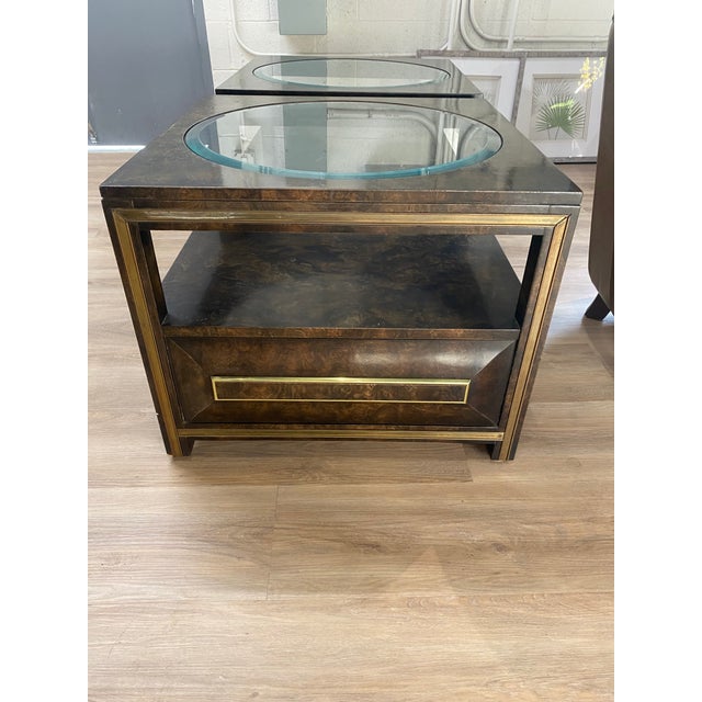 Pair of vintage 1970s Mastercraft solid wood night stand in good original conditions. Rare find!