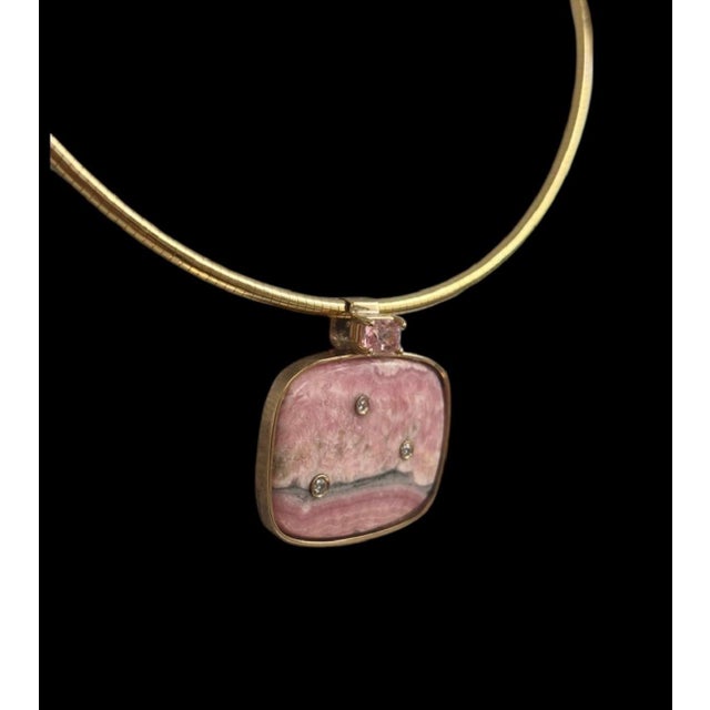 Pink Rhodochrosite Pendant With Pink Spinel, Diamonds & 14k Gold For Sale - Image 8 of 8