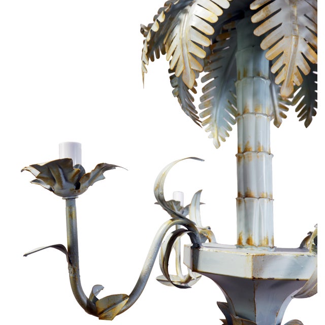Vintage Hollywood Regency Style Tolle Palm Tree Bamboo Chandelier For Sale - Image 4 of 11