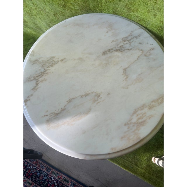 Cream 1950s Pairs of French Neoclassical Gilt Wood and Marbel Top Side Table 25'' Round For Sale - Image 8 of 11