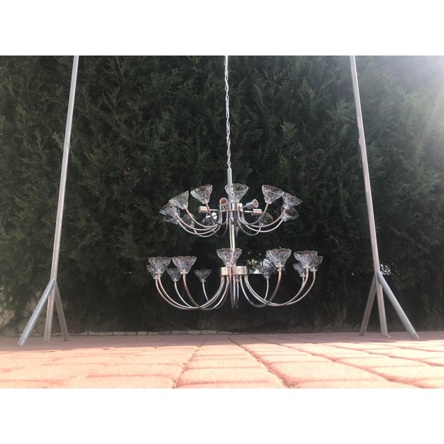 Large Glass and Chrome Chandelier For Sale - Image 4 of 18