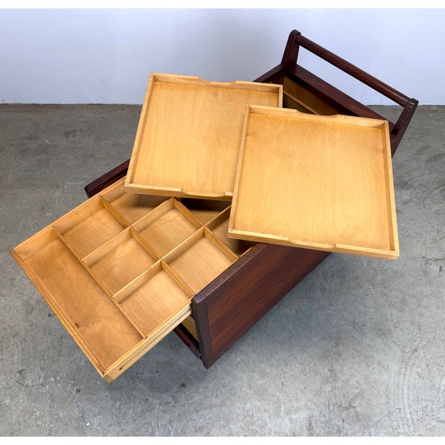 Brown Mid Century Danish Modern Teak Tambour Door Craft / Sewing / Art / Bar Cart For Sale - Image 8 of 12
