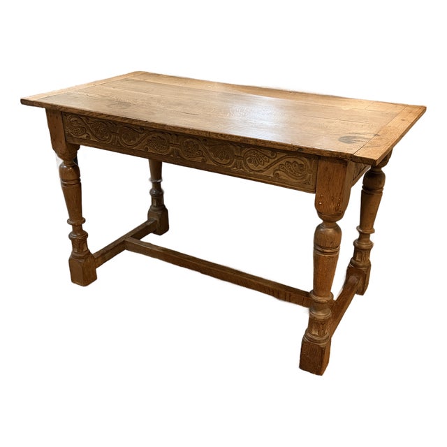 Antique Writing Desk With Carved Drawer For Sale