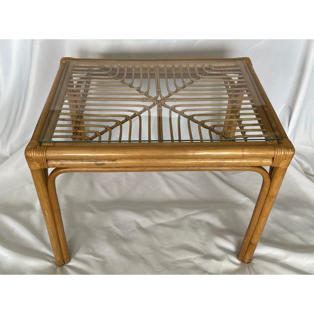 Mid 20th Century Vintage Rattan Boho Chic Side Table With Glass Top Chairish