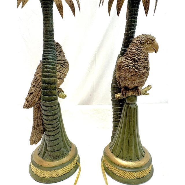 20th Century Palm Beach Chic Parrot and Palm Tree Lamps- A Pair For Sale - Image 12 of 18