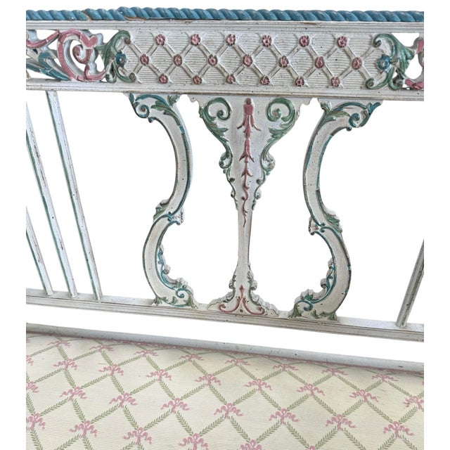 Hand‑Painted Vintage Gustavian Style Two‑Seater Settee — Designer/Statement Piece For Sale - Image 4 of 11