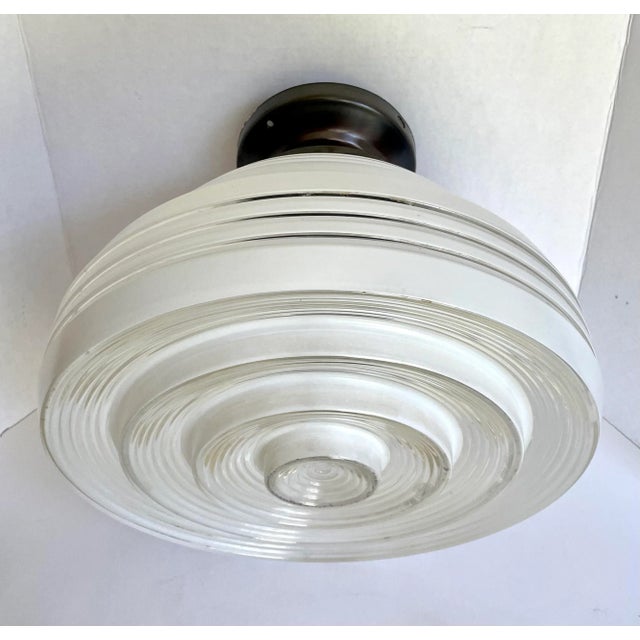 1950's Art Deco Frosted Semi-Flush Pendant Light For Sale In Los Angeles - Image 6 of 11