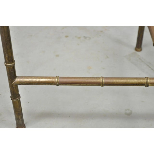 Vintage Hollywood Regency Brass Faux Bamboo Square Glass Top Low Side Table For Sale - Image 13 of 15