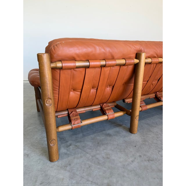 Orange Mid Century Brazilian Sergio Rodriguez Style Cognac Leather Sofa For Sale - Image 8 of 12