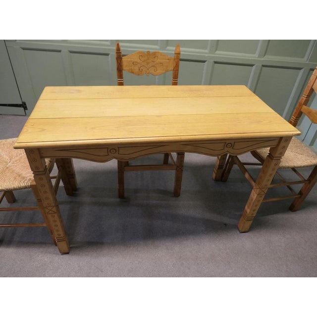 Country Style Carved Dining Table and Chairs, 1960s, Set of 5 For Sale - Image 3 of 8