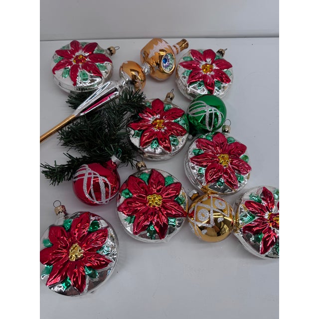 Red Poinsettia Christmas Ornaments, Set of 6 For Sale - Image 8 of 8