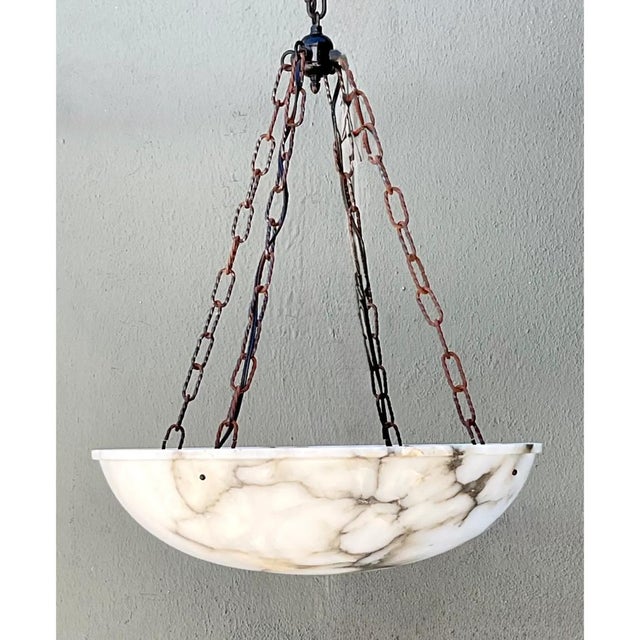 Vintage Alabaster Bowl Pendant Light For Sale - Image 9 of 12
