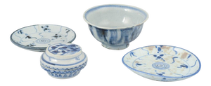 Blue and White Porcelain Pieces, Korea, Set of 4