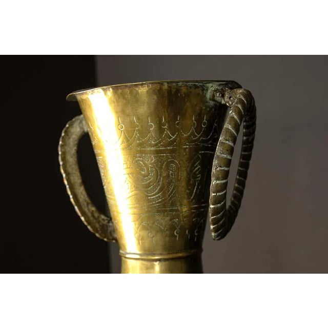 Brass Large Islamic Brass Calligraphic Two-Handled Vase, Circa 1920 For Sale - Image 8 of 15