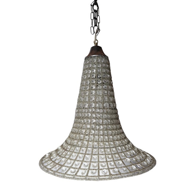 1970s French Bell Shaped Glass Pendant Chandelier, Beaded Metal For Sale In New York - Image 6 of 13