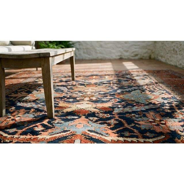 Phenomenal Navy Ground Color With Allover-Geometric Pattern Serapi Style Antique Persian Rug For Sale - Image 13 of 15