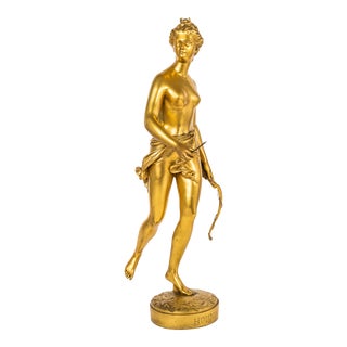 19th Century French Gilt Bronze Sculpture of Diana the Huntress For Sale