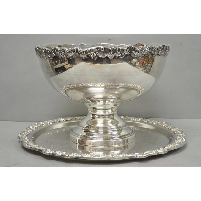 Vintage FB Rogers 5614 Victorian Silver Plated Punchbowl w/ Round Tray - 2 Pc Set. Circa Mid 20th Century. Measurements:...
