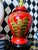Chinoiserie 1980s Chinoiserie Red Lacquer Table Lamps Pair Large Chinese With Pagoda Shades For Sale - Image 3 of 10