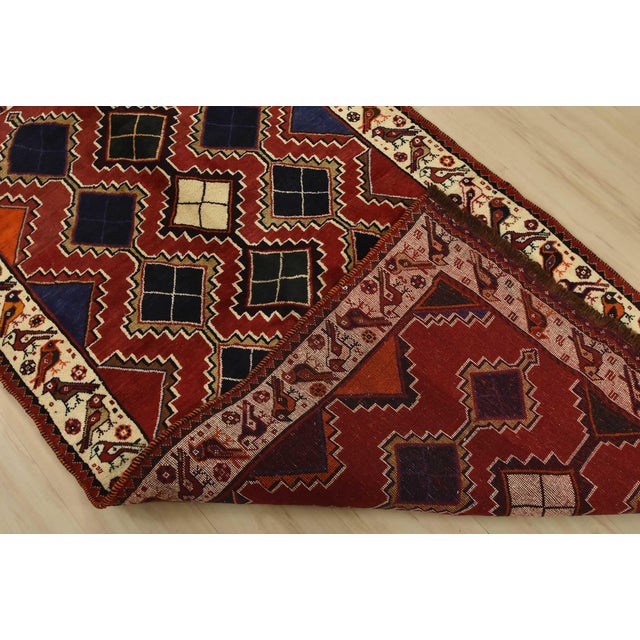 Qashqai Rug 3’8” X 6’7” Red Wool Vintage Tribal Hand-Knotted Oriental Carpet For Sale - Image 12 of 13