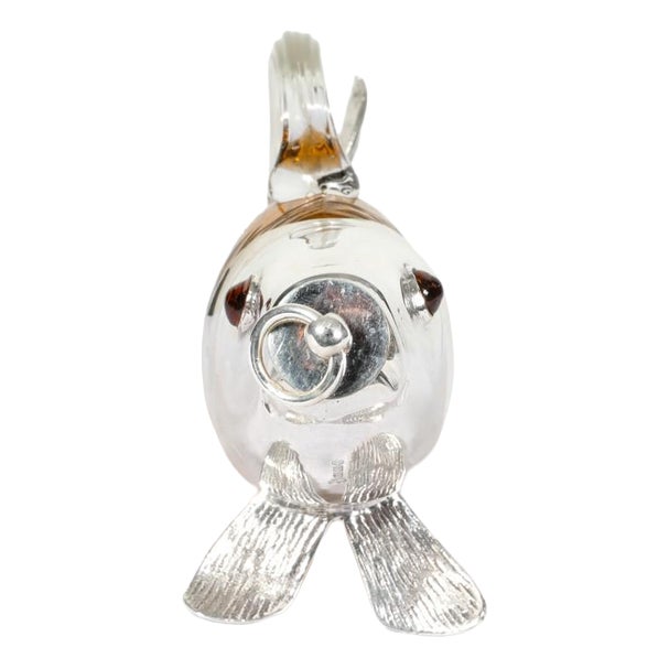 Victorian Silver Plate Glass Fish Bottle For Sale