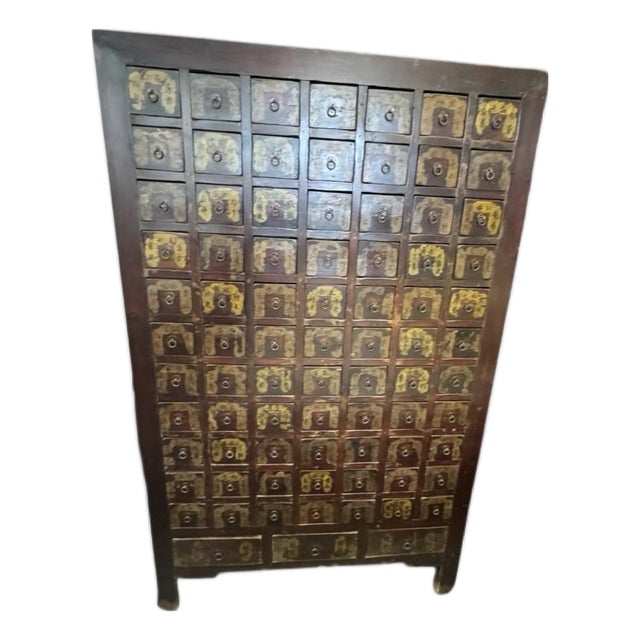 Monumental Vintage Chinese Apothecary Cabinet With Brass Hardware (74” H) - 80 Drawers For Sale