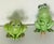 Cute pair of ceramic frog figurines on brass bases as lamp finials, 3” high, made of vintage Japanese salt pepper shakers.