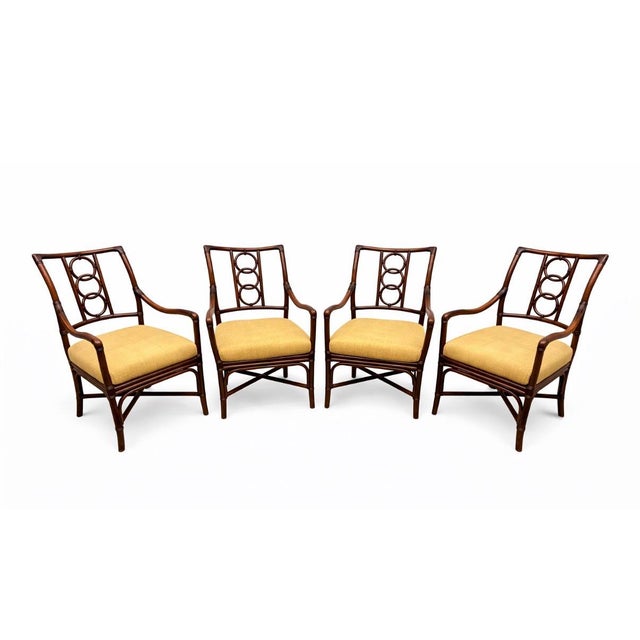 Vintage Chippendale Island Style Rattan & Bamboo Dining Table & Armchair- Set of 5 For Sale In Miami - Image 6 of 8