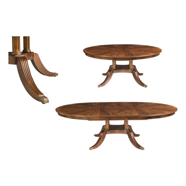 72-Inch Mahogany Pedestal Table With Self-Storing Leaf Opens to a 72 X 100 Inch Oval, an Ap Exclusive by AntiquePurveyor. For Sale