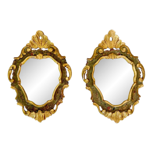 Pair Italian Venetian Painted Gilt Wood Wall Mirror, 1960s