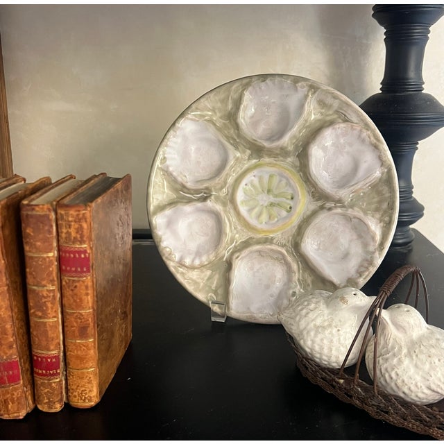 Ceramic Hand Painted European Pottery Oyster Plate For Sale - Image 7 of 12