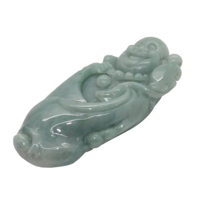 Green Jade Pendant Happy Buddha, Laughing Buddha Figure For Sale - Image 4 of 6
