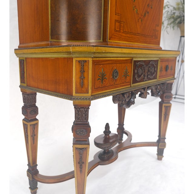 Adams Style Hand Painted Decorated Satinwood Cabinet Large Stretcher Finial MINT For Sale - Image 15 of 16