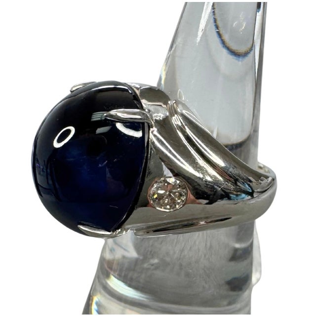 Metal 21.57 CTW Thai Sapphire & Diamond 14k White Gold Ring, Size 7 For Sale - Image 7 of 11