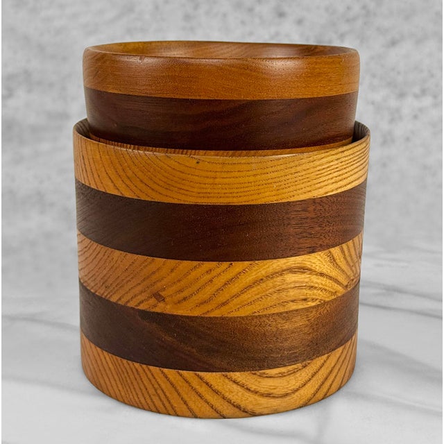 Wood Mid-Century Turned Walnut Stripped Nesting Bowls - A Pair For Sale - Image 7 of 8