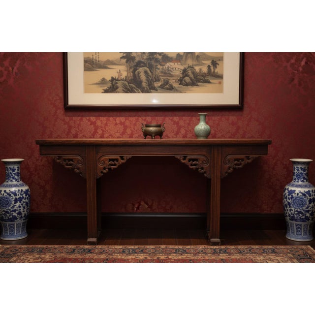 67” 19th Century Antique Chinese Qing Dynasty Dragon Altar Table Solid Elmwood Long Console For Sale - Image 13 of 13