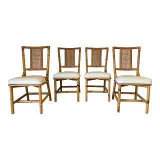 Vintage Mid 20th Century Tropical Chic Rattan Dining Chairs - Set of 4 For Sale