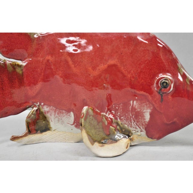 Red Vintage Mid Century Modern Ceramic Pottery Red Fish by Harry Guthrie Phillips For Sale - Image 8 of 14