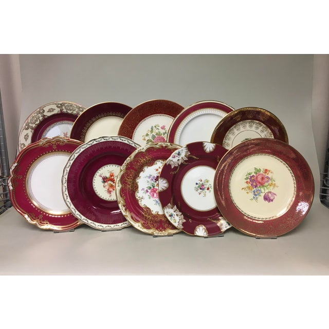 Mixed Vintage Burgundy Rim Dinner Plate Set of 10 Chairish