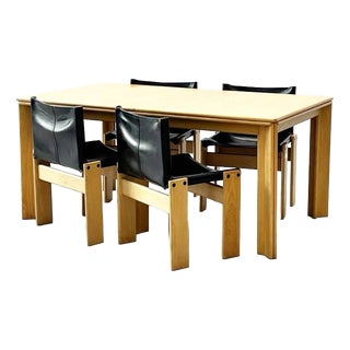 Monk Chairs and Table by Afra and Tobia Scarpa for Molteni, 1973, Set of 6 For Sale