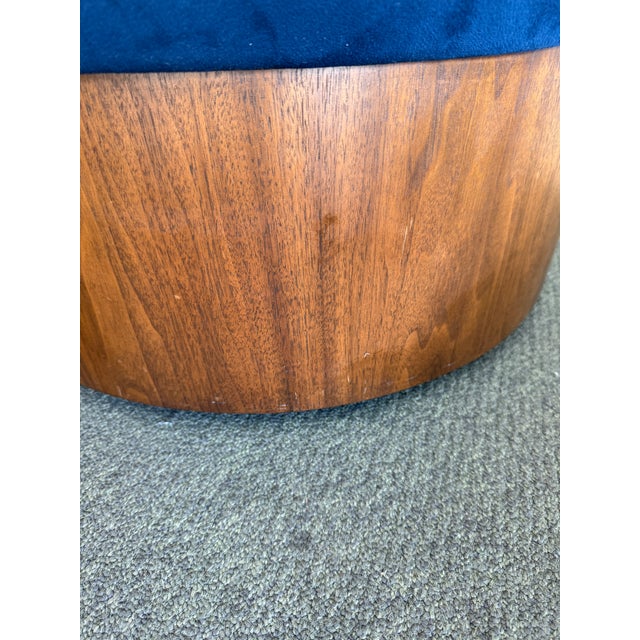 West Elm Drum Shaped Storage Ottoman, Sapphire For Sale - Image 11 of 12