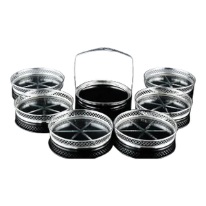 Art Deco Sterling Silver and Cut Glass Coaster Set