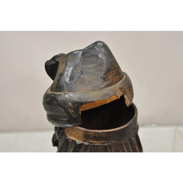 Brown 19th Century European Black Forest Figural Wood Carved Bearded Man Lidded Tobacco Jar For Sale - Image 8 of 12