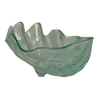 Large Vintage Green Lucite Acrylic Clam Shell Footed Serving Bowl For Sale